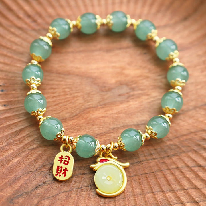 Buddha Stones Anno del Drago Agata Rossa Avventurina Verde Fibbia della Pace Carattere Fu Bracciale Fortunato