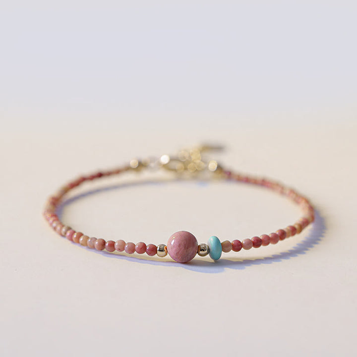 Bracciale a catena con energia amorevole in rodonite naturale placcato oro 14K Buddha Stones