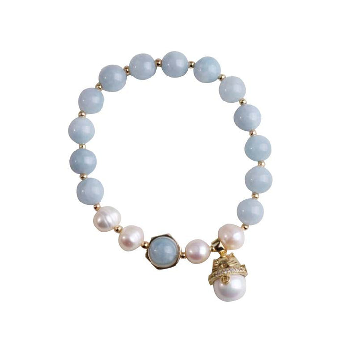 Braccialetto portafortuna con gatto , Buddha Stones, acquamarina, perla e guarigione della pace - image 7