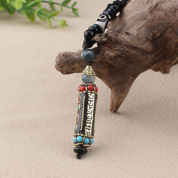 Ciondolo per collana in legno di wenge con Buddha Stones tibetano Om Mani Padme Hum Dzi - image 8