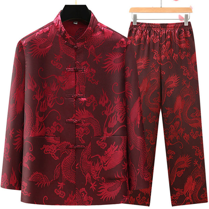 Buddha Stones Tang Suit Uomo Hanfu Cinese Drago Tradizionale Vestiti Kung Fu Camicia Uniforme Manica Lunga Cappotto Top e Pantaloni Abbigliamento Uomo Set - image 15