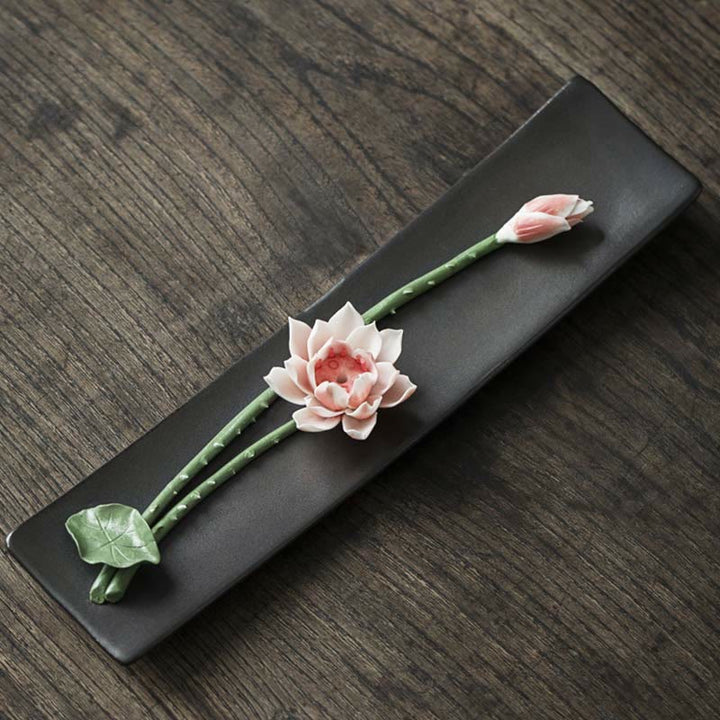 Buddha Stones Lotus Peonia Rosa Fiore Ceramica Bruciatore di Incenso Spirituale