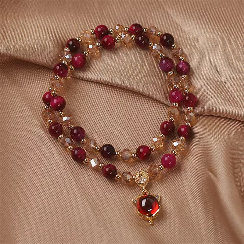 Braccialetto di protezione a doppio giro con occhio di tigre rosso Buddha Stones