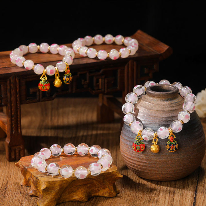 Buddha Stones Oro Deglutizione Bestia Famiglia Ciondolo Luminoso Rosa Cuore Amore Fluorescente Liuli Perline di Vetro Braccialetto Benedizioni