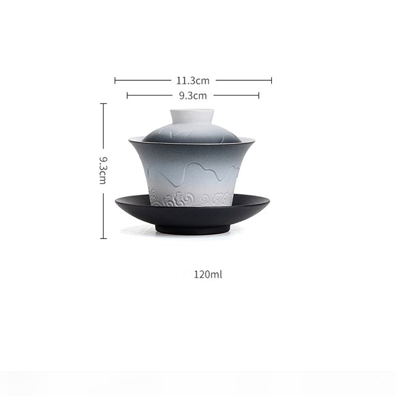 Buddha Stones Retro Blu Oceano Mare Onde Gradiente Ceramica Gaiwan Sancai Tazza da Tè Kung Fu Tazza da Tè e Piattino con Coperchio