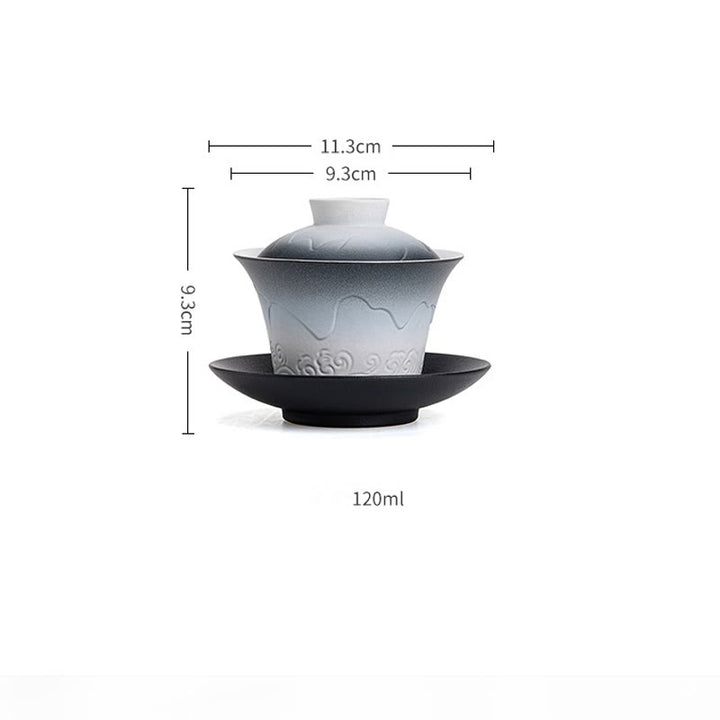 Buddha Stones Retro Blu Oceano Mare Onde Gradiente Ceramica Gaiwan Sancai Tazza da Tè Kung Fu Tazza da Tè e Piattino con Coperchio