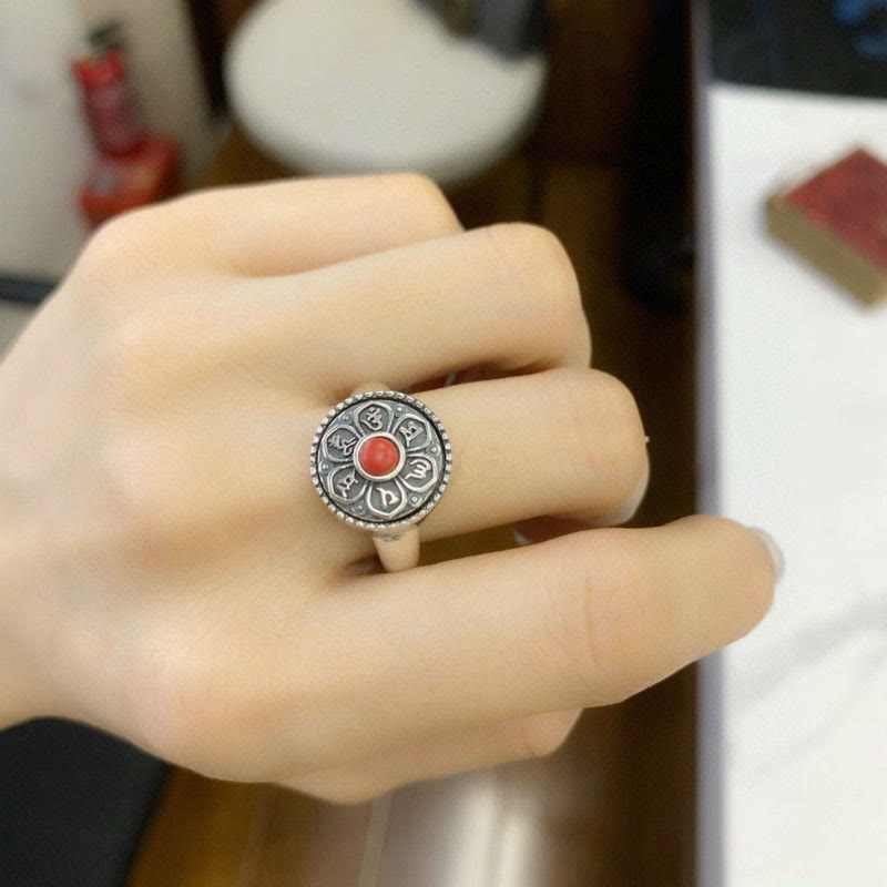 Anello girevole con Buddha Stones tibetano Om Mani Padme Hum Peace