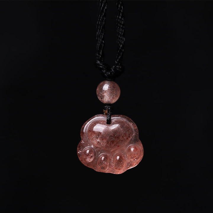 Buddha Stones Quarzo fragola Bella collana pendente con artiglio di zampa di gatto - image 2
