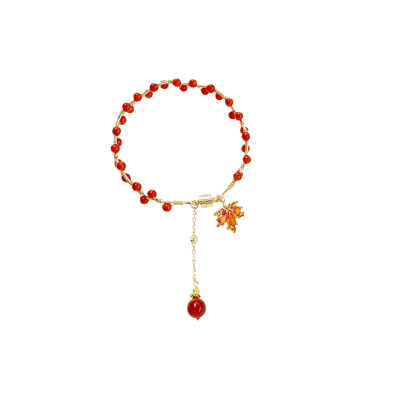 Braccialetto portafortuna con foglia d'acero rosso Buddha Stones