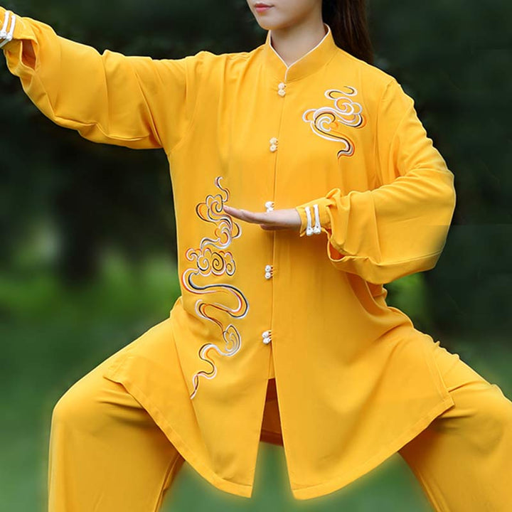 Buddha Stones Nuvole di buon auspicio Ricamo Meditazione Preghiera Spirituale Zen Tai Chi Qigong Pratica Set di abbigliamento unisex - Arancia - US12, UK/AU16, EU44 (3XL) - image 0