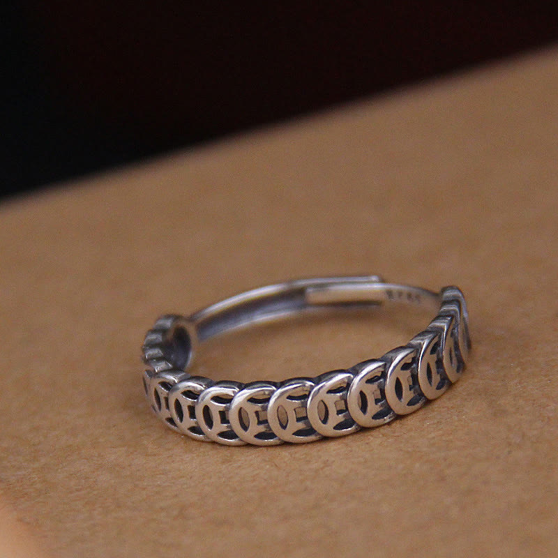 Anello regolabile portafortuna con design moneta in rame vintage