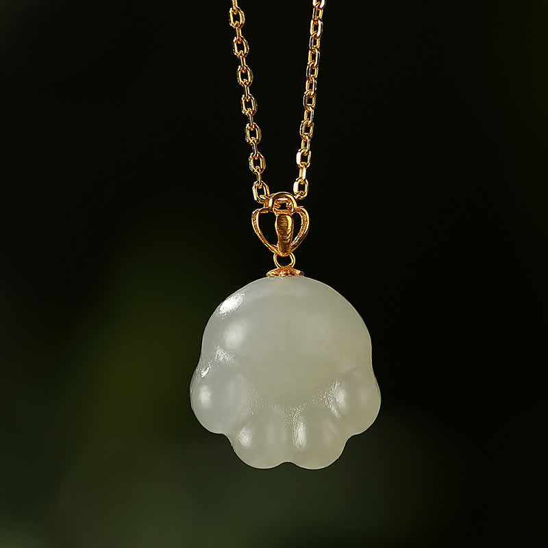 Collana con ciondolo portafortuna a forma di zampa di gatto carino in argento sterling 925 con giada bianca Hetian - image 2