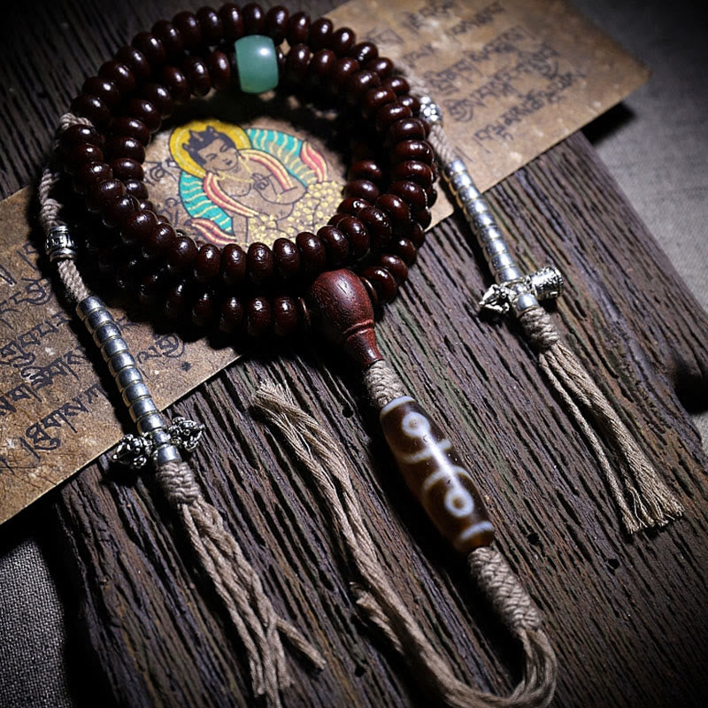 Buddha Stones Tibet naturale 108 Mala Beads Viola Bodhi Seed Three-eyed Dzi Bead Rame Dorje Harmony Bracciale