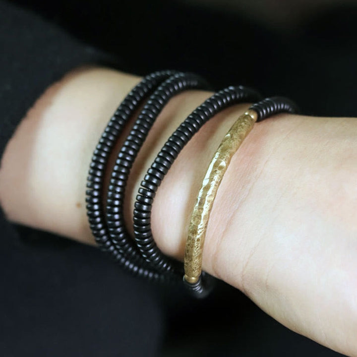 Bracciale multistrato in ottone, rame e legno di ebano Buddha Stones - image 13