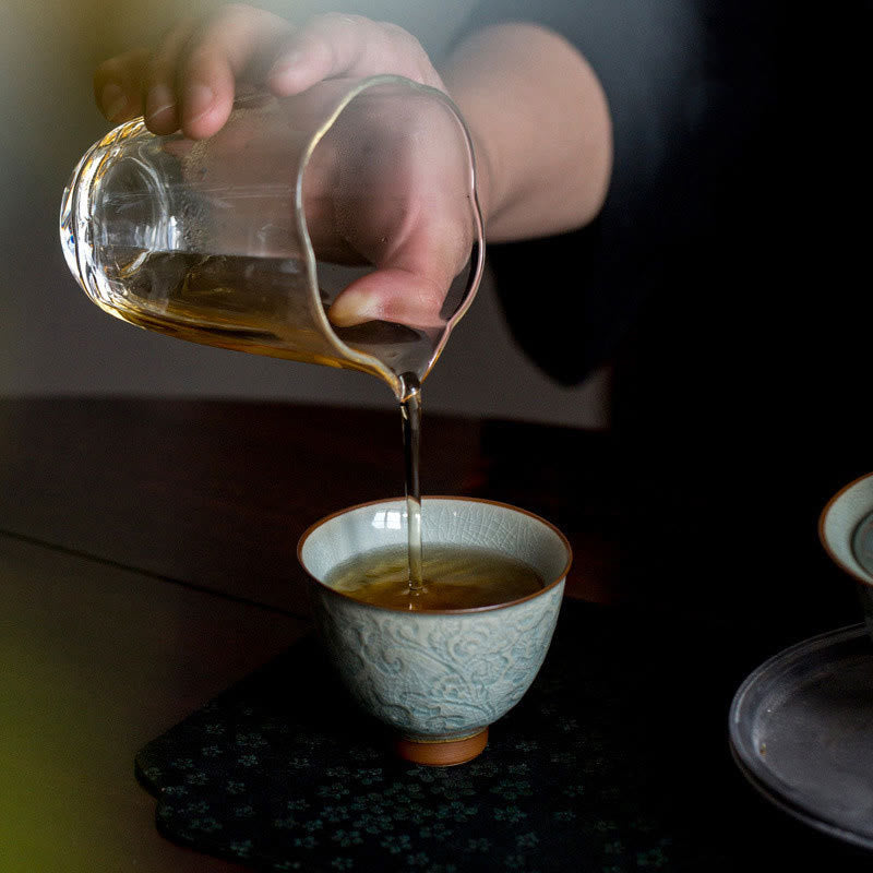 Tazza da tè in ceramica intagliata con Buddha Stones loto Tazza da tè Kung Fu