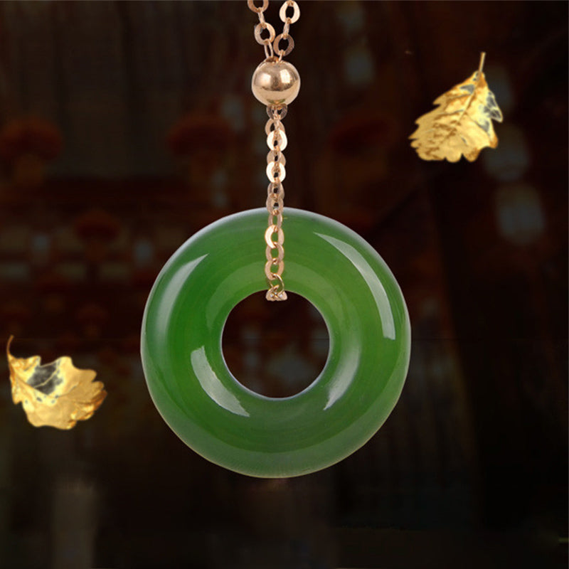 Collana con ciondolo in rame placcato oro 14k con giada ciano curativa rotonda - image 10