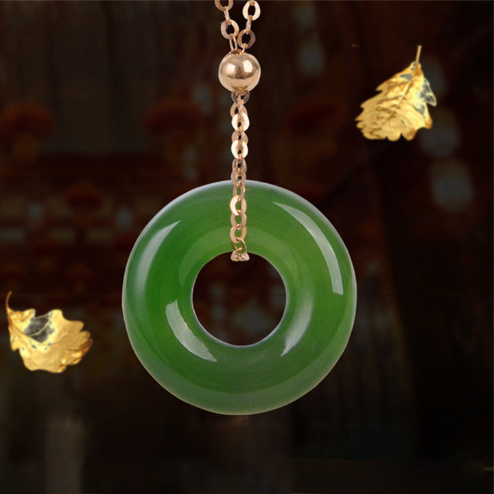 Collana con ciondolo in rame placcato oro 14k con giada ciano curativa rotonda - image 10