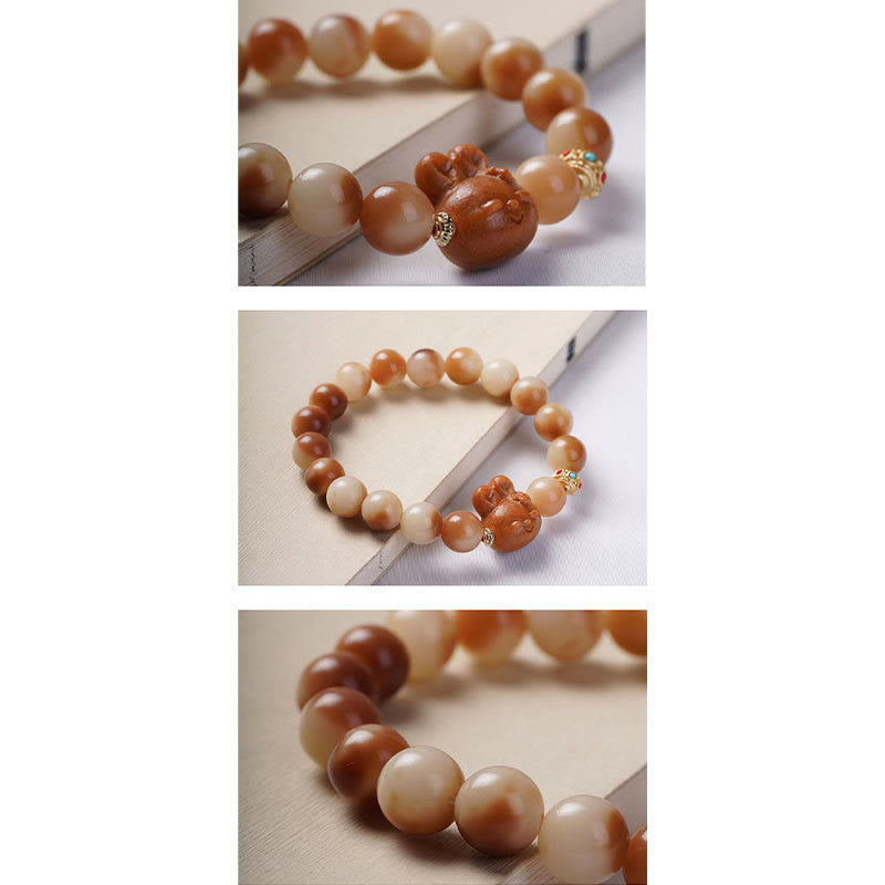 Braccialetto di pace con coniglio e semi di Bodhi naturali Buddha Stones