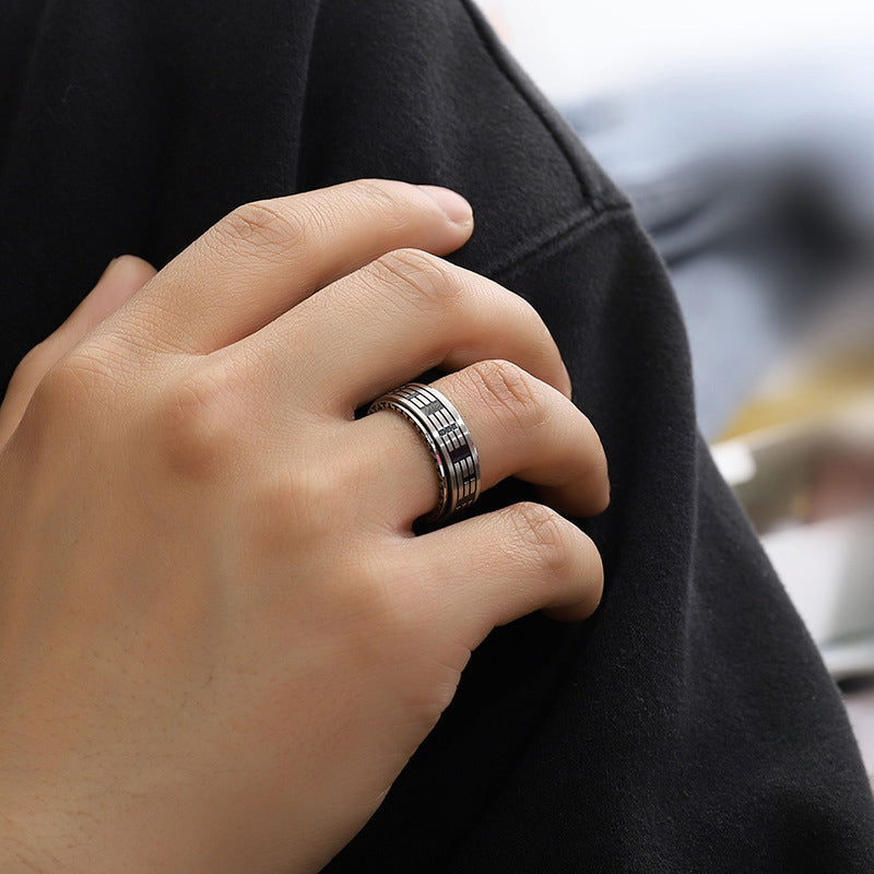 Anello girevole in acciaio al titanio con equilibrio Buddha Stones Bagua Yin Yang