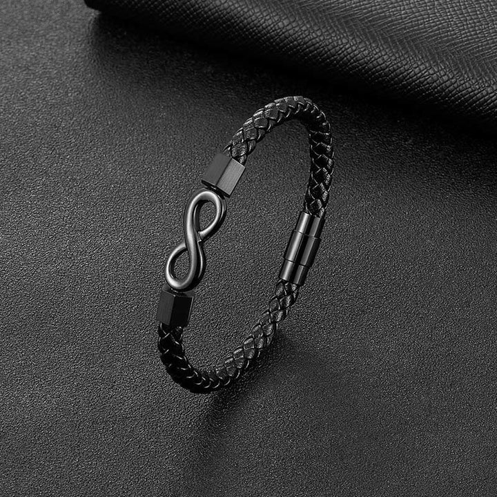 Bracciale Buddha Stones Endless Knot in acciaio al titanio con intreccio in pelle e bilanciamento
