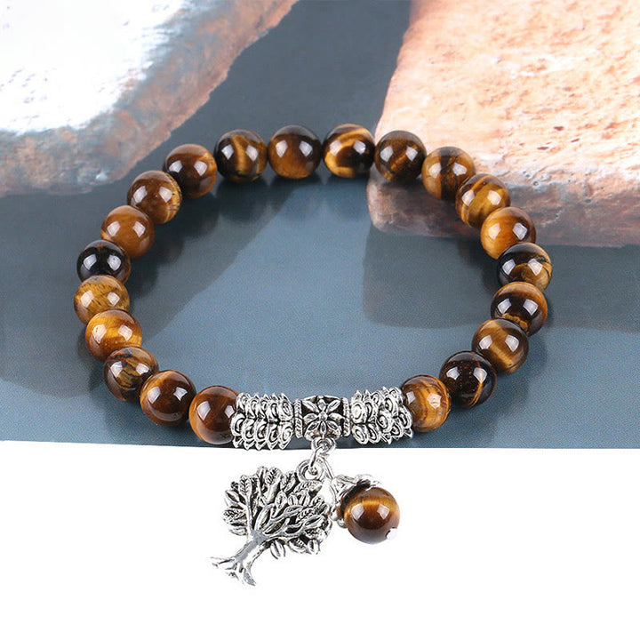 Braccialetto elastico portafortuna con albero della vita in pietra preziosa naturale Buddha Stones