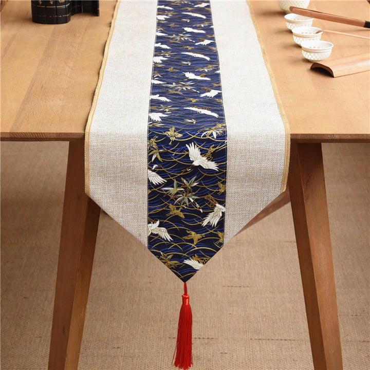 Buddha Stones Stile cinese classico Loto Koi Pesce Fiore Gru Calligrafia Illuminazione Cotone Lino Nappe Runner da tavolo