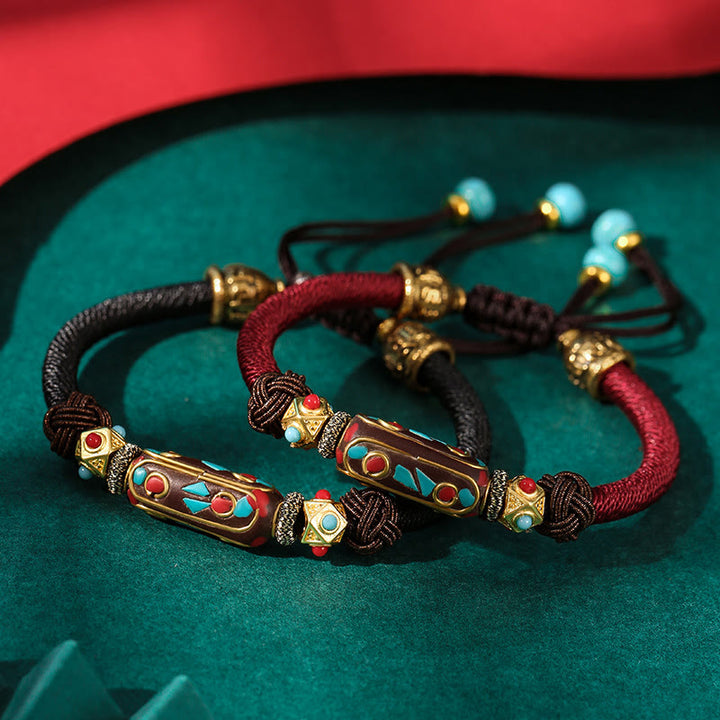 Bracciale intrecciato con forza Om Mani Padme Hum in turchese tibetano fatto a mano Buddha Stones