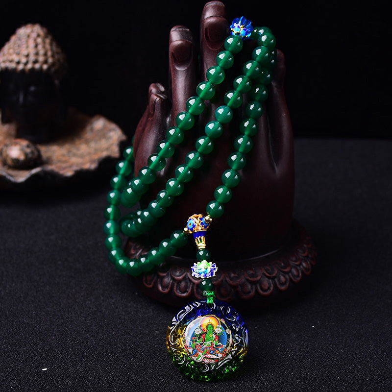 Buddha Stones 108 Mala Beads Agata verde naturale Bodhisattva Tara verde Braccialetto con ciondolo di manifestazione - image 2