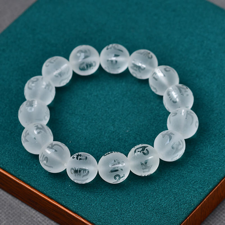 Braccialetto di meditazione Om Mani Padme Hum in onice nero e cristallo bianco del Tibet Buddha Stones