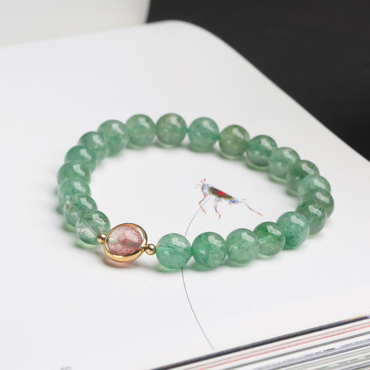 Braccialetto di perline lenitive in quarzo fragola verde naturale Buddha Stones