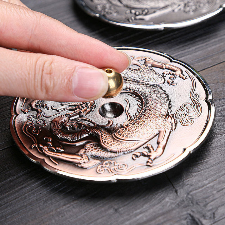 Buddha Stones rotonde di buon auspicio drago protezione lega di rame bruciatore di incenso decorazione