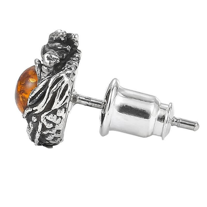 Orecchino a perno Buddha Stones 925 Sterling Silver Ambra naturale Drago Protezione Successo - image 7