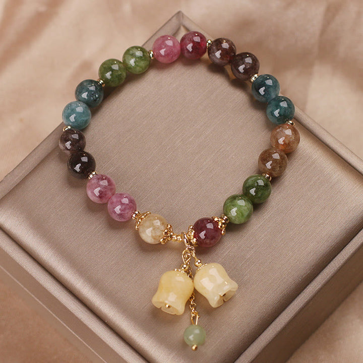 Braccialetto dell'amore con perline di fiori di tormalina colorata naturale Buddha Stones