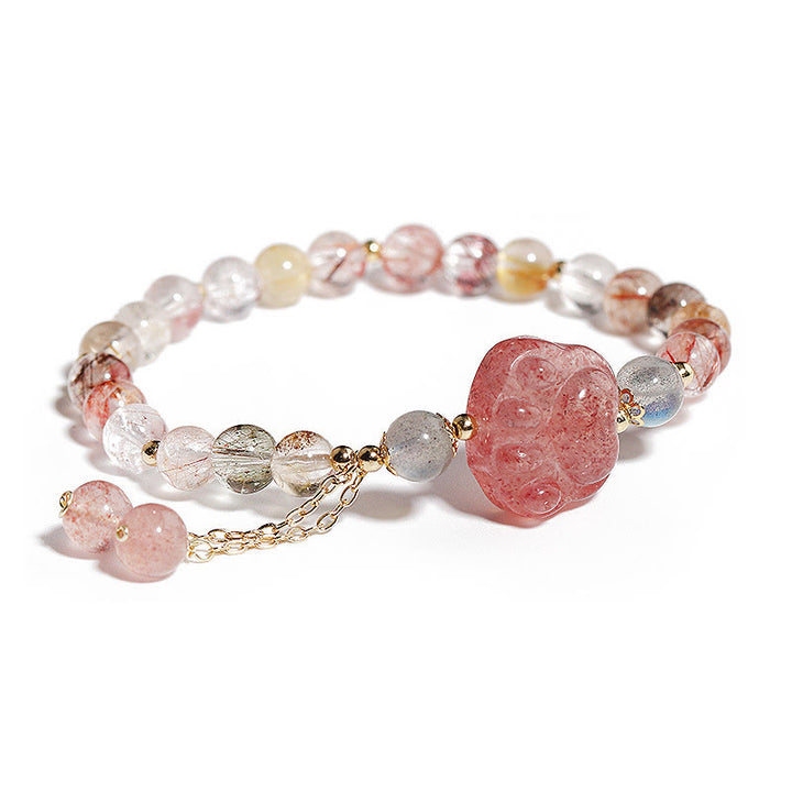 Braccialetto dell'amore con pietra di luna, artiglio di zampa di gatto, quarzo rutilato colorato, Buddha Stones - Quarzo fragola e quarzo rutilato colorato - image 1