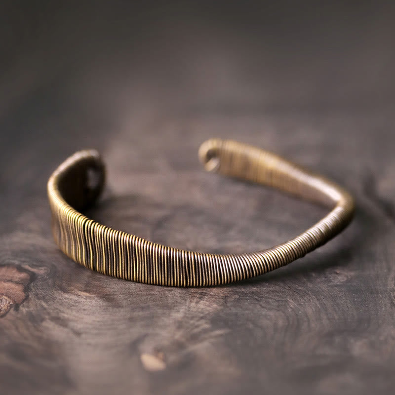 Bracciale regolabile con polsino in ottone e rame, con design semplice, per fortuna e ricchezza, Buddha Stones - 16-17 cm (regolabile) - image 0
