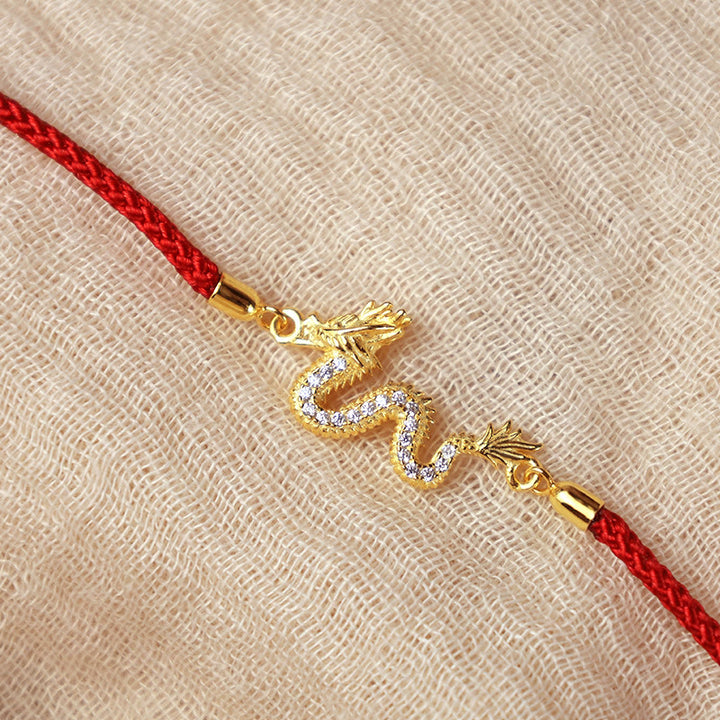 Buddha Stones con catena in corda rossa con drago dorato di buon auspicio, in argento sterling 925, anno del drago - image 5