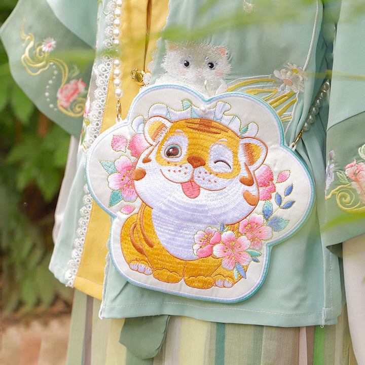 Buddha Stones Fortuna Ricamo Loto Koi Pesce Coniglio Fiore Borsa Hanfu Borsa a Tracolla Borsa a Tracolla - Fiore di tigre - image 20