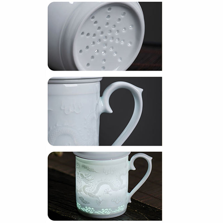 Buddha Stones Jingdezhen Linglong Porcellana Drago di Buon Auspicio Barca Fenice Navigazione Liscia Tazza da Tè in Ceramica Tazze da Tè da Ufficio 420ml