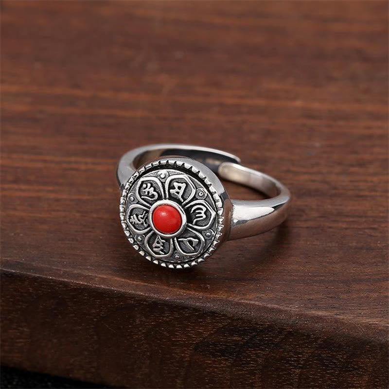 Anello girevole con Buddha Stones tibetano Om Mani Padme Hum Peace