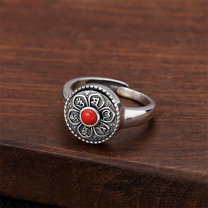Anello girevole con Buddha Stones tibetano Om Mani Padme Hum Peace