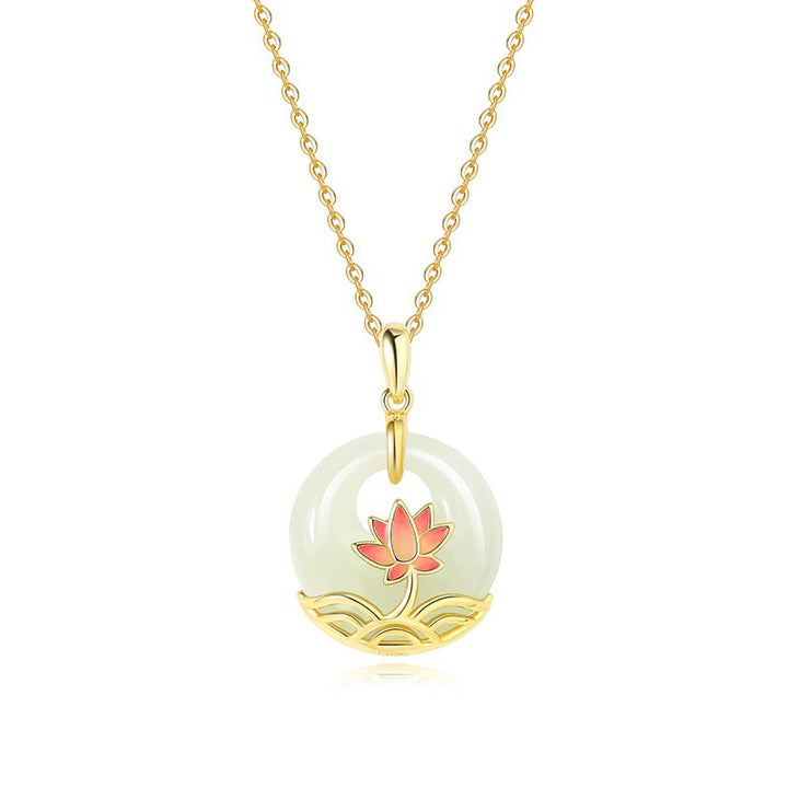 Collana con ciondolo a forma di fiore di loto in giada bianca Hetian, in argento sterling 925, Buddha Stones - image 10