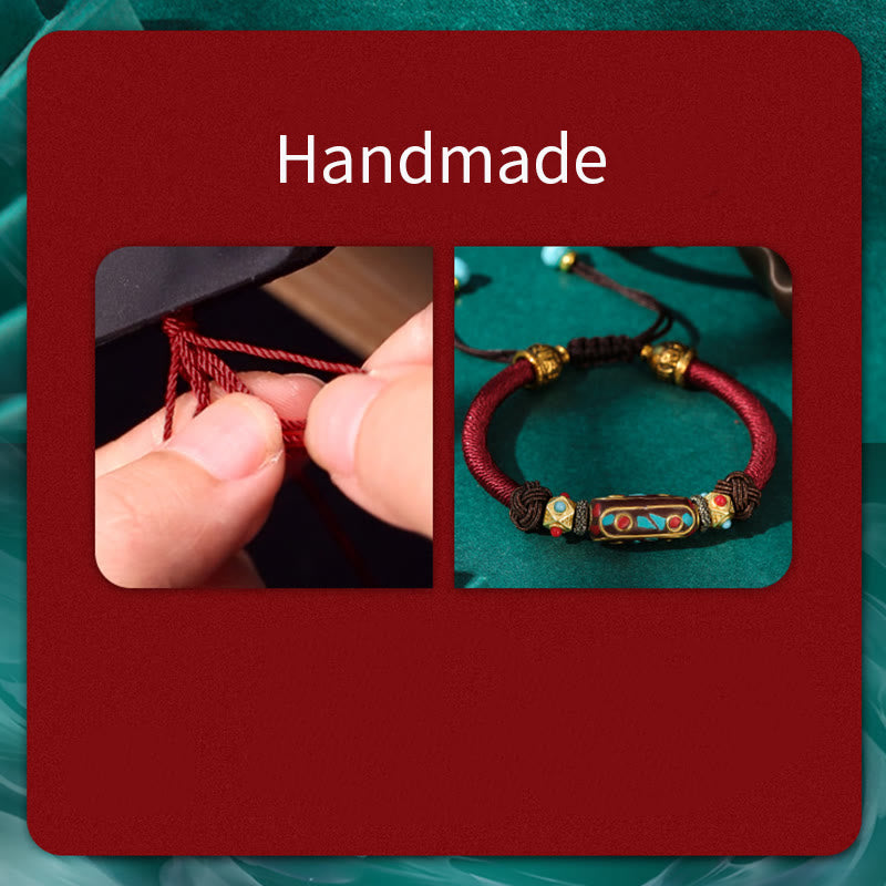 Bracciale intrecciato con forza Om Mani Padme Hum in turchese tibetano fatto a mano Buddha Stones