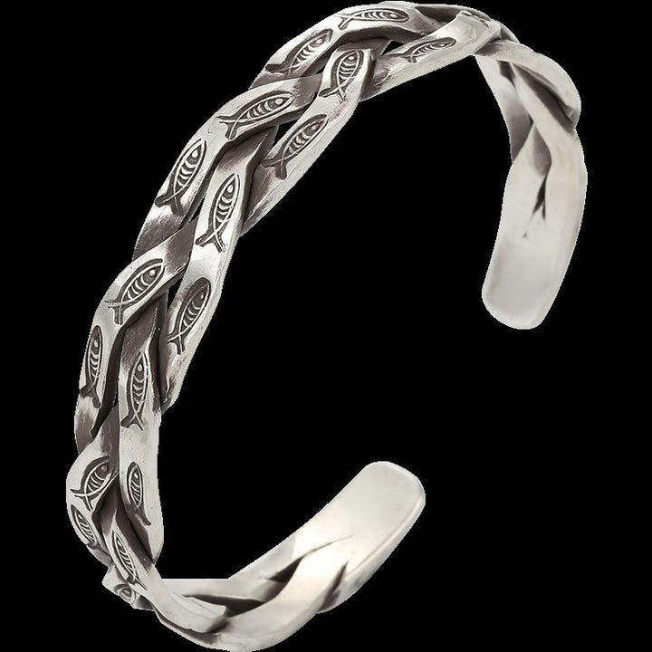 Bracciale rigido con Buddha Stones pesce koi con design intrecciato, fortuna e ricchezza