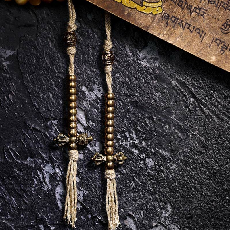Buddha Stones 108 Mala Beads Natural Tiger Eye Rame Dorje Protezione Nappa Bracciale
