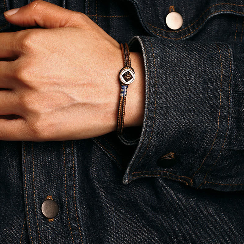 Braccialetto con cordino intrecciato di protezione con bottone fatto a mano in argento sterling 925 Buddha Stones - image 12