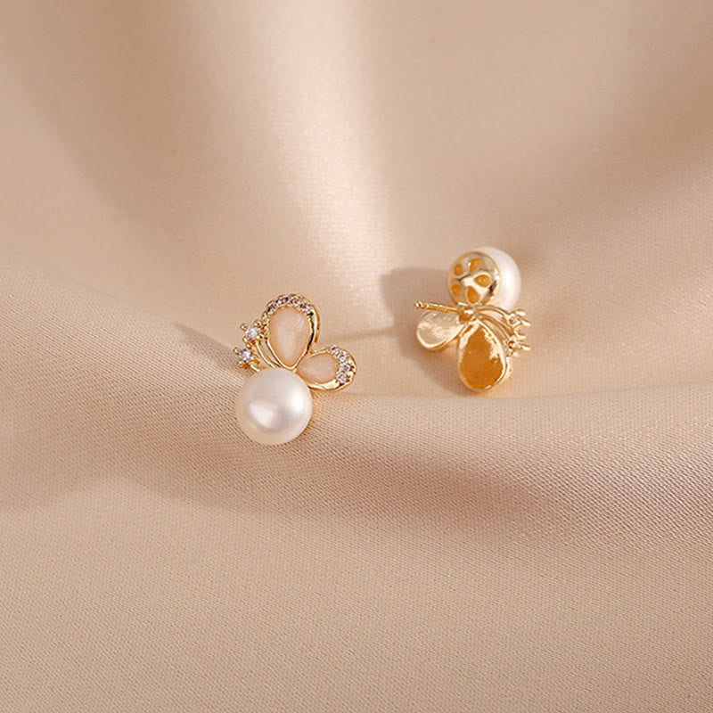 Orecchini a Buddha Stones placcati oro 18k con perle e farfalle, amore e libertà - image 9