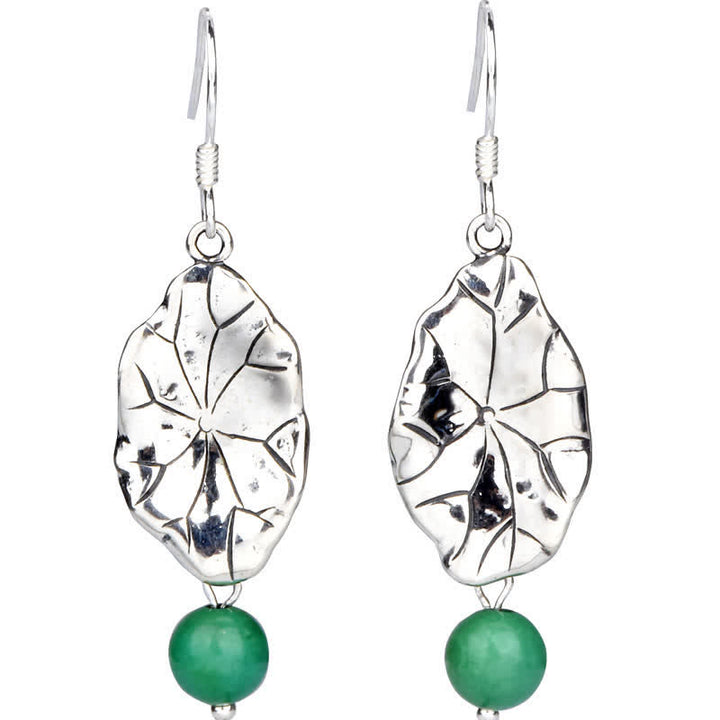 Orecchini pendenti con protezione a forma di foglia di loto turchese in argento sterling 925 Buddha Stones - image 10