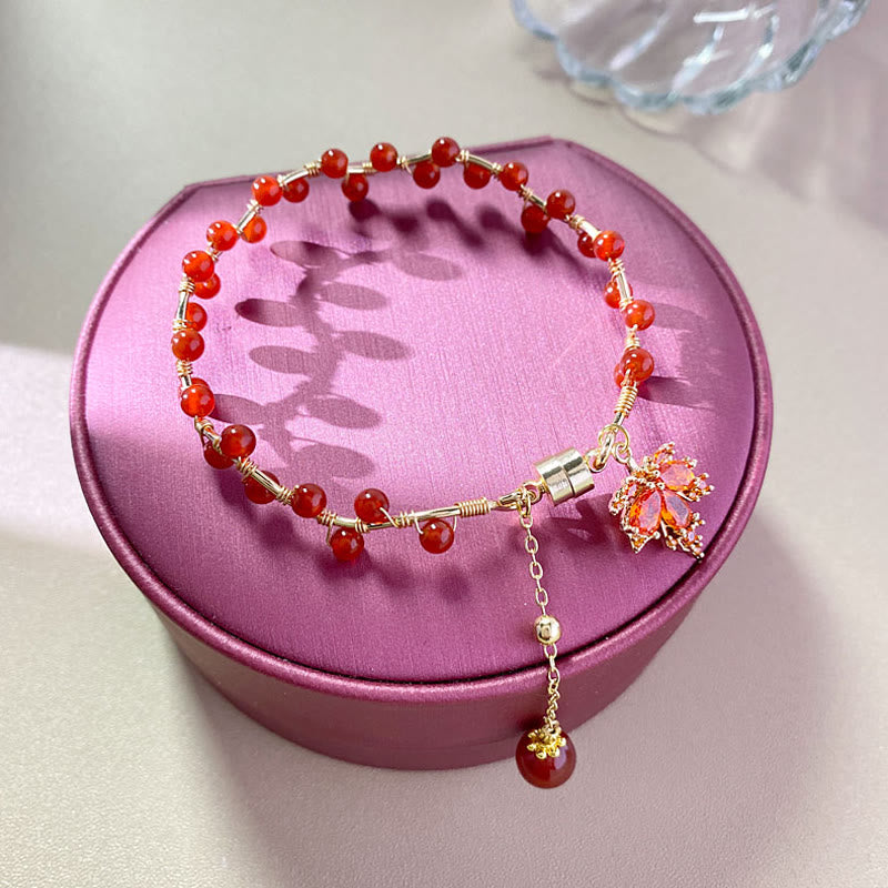 Braccialetto portafortuna con foglia d'acero rosso Buddha Stones