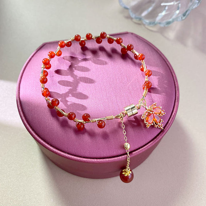 Braccialetto portafortuna con foglia d'acero rosso Buddha Stones