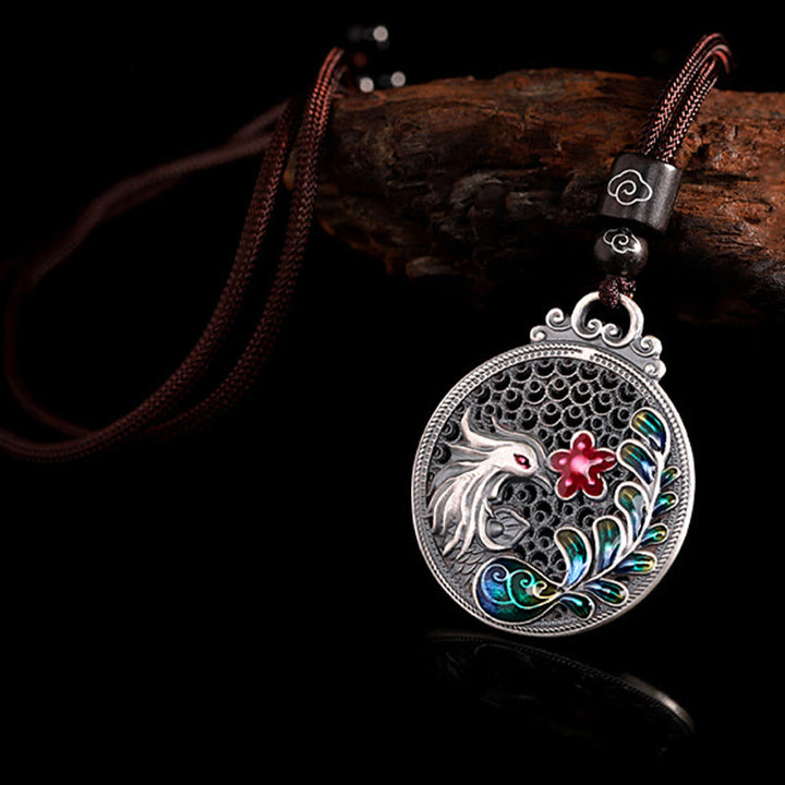 Collana con ciondolo a forma di fenice in argento sterling 990 con Buddha Stones e protezione dalla fortuna - image 3